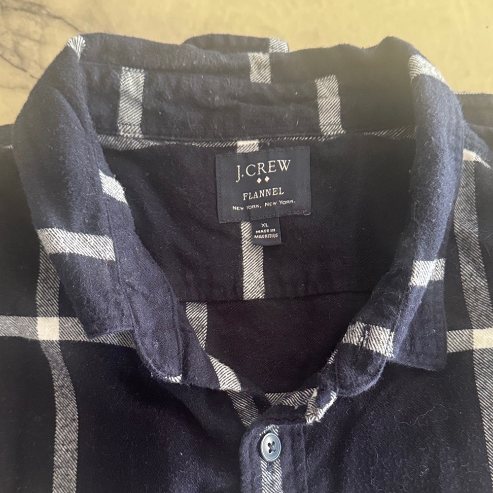 J. Crew Navy and White Checkered Flannel Shirt